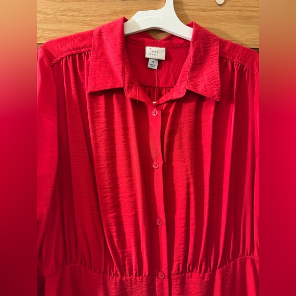 Women's Long Sleeve Collared Midi Crepe Shirtdress - A New Day™ Red Medium. NWT - Picture 5 of 9